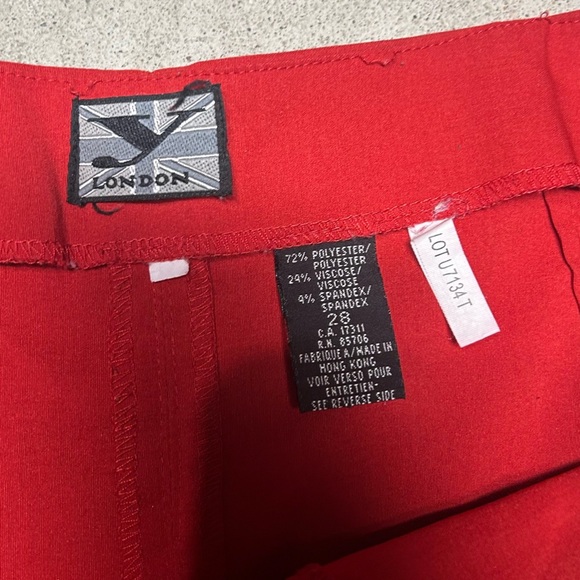 yLondon Red Midi Pencil Skirt Textured Fringe Hem Size 28 - Picture 3 of 6